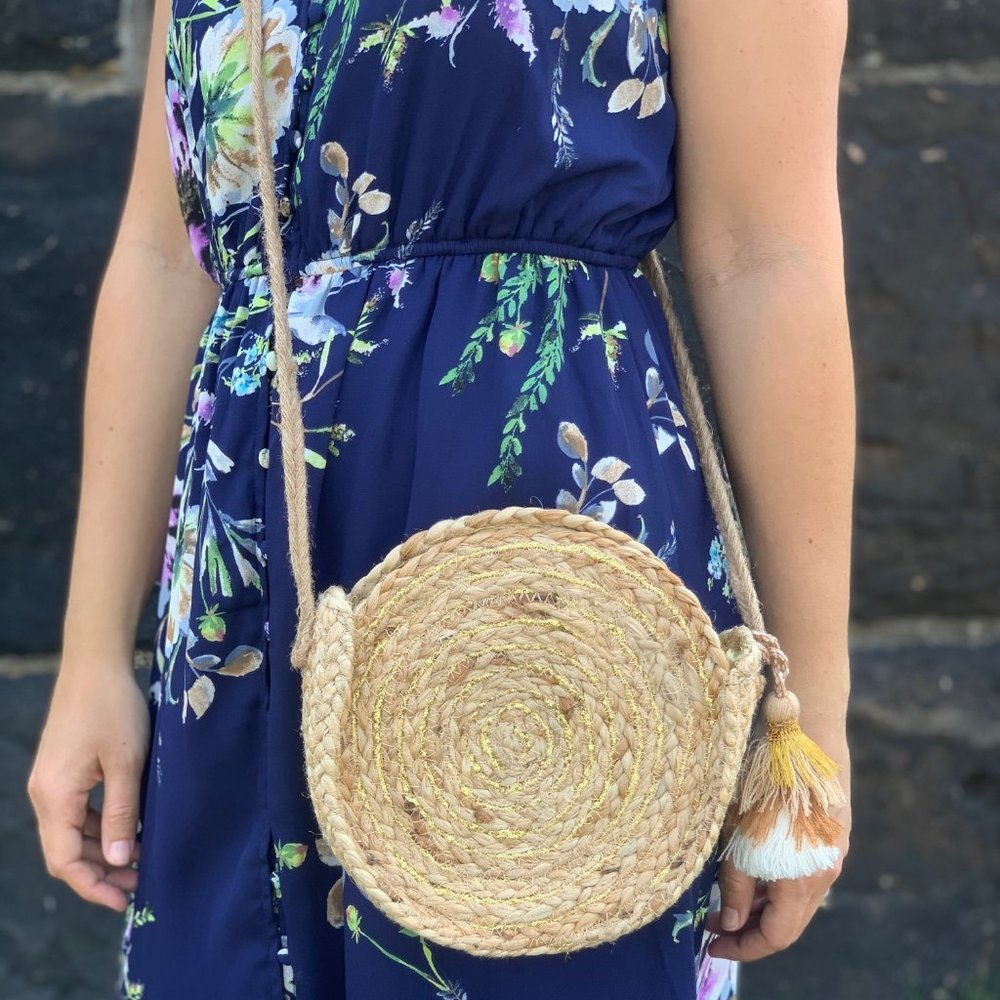 Gold Jute Cross Body Bag
